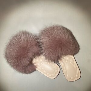 Real Fox Fur Slippers - Mauve